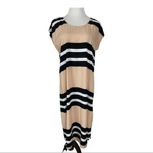 Mamalicious Maternity Black White Tan Striped MIDI Tunic Dress Women's Size M